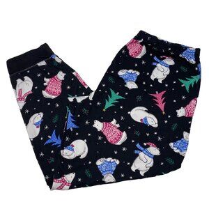 Xmas PJ Bottoms Polar Bear Joggers Secret Treasures XL Black Elastic Waist Cozy